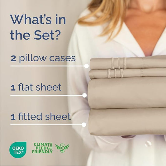 Cal King Size 4 Piece Sheet Set - Comfy Breathable & Cooling Bed Sheets Set - Hotel Luxury Bedding for Women, Men, Kids, Teens, Boys & Girls - Deep Pockets, Ultra-Soft, Wrinkle Free - Oeko-Tex - Cream
