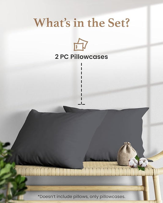 1000 TC Black King Pillowcases Set of 2 100% Egyptian Cotton Pillow Cases with Long Staple Cotton & Sateen Weave, Silky Soft Hotel - Like Bed Pillow Covers for Comfy Sleeping, Snug Fit