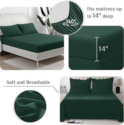 JOLLYVOGUE Queen Comforter Set, Ultra-Soft Bed in a Bag Queen Size 7 Pieces, Oeko-TEX Certified Bedding Set with Down Alternative Comforter, Sheets, Pillowcases & Shams, Emerald Green