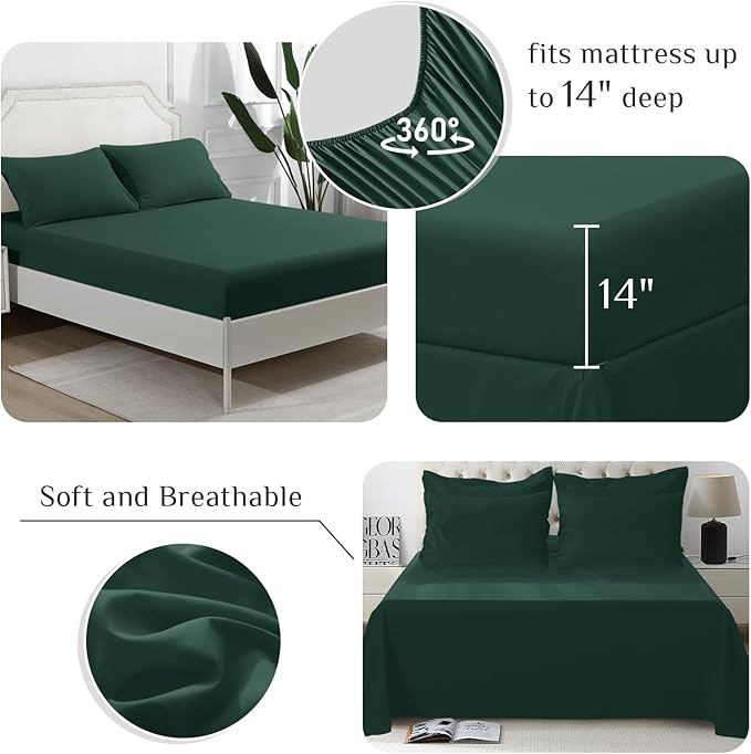 JOLLYVOGUE Full Comforter Set, Ultra-Soft Bed in a Bag Full Size 7 Pieces, Oeko-TEX Certified Bedding Set with Down Alternative Comforter, Sheets, Pillowcases & Shams, Emerald Green