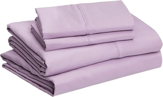 Amazon Basics Lightweight Breathable Ultra-Soft Wrinkle-Free Microfiber 4-Piece Bed Sheet Set with 14-Inch Deep Pockets, Full, Frosted Lavender, Solid