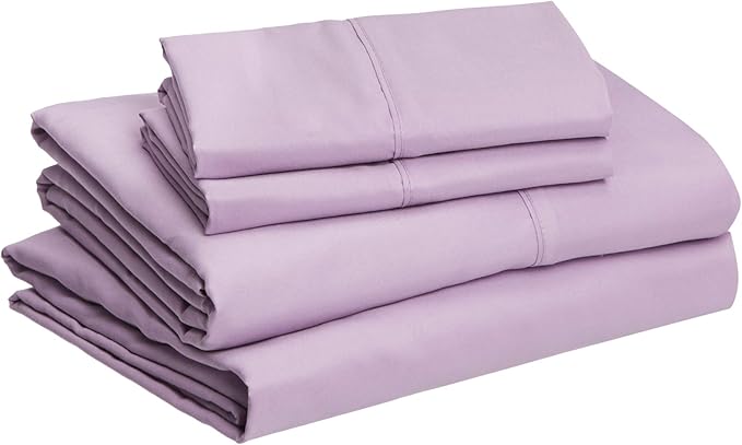 Amazon Basics Lightweight Super Soft Breathable Brushed Microfiber 4-Piece Sheet Set with 14-Inch Deep Pockets, Wrinkle Resistant, Queen, Frosted Lavender, Solid