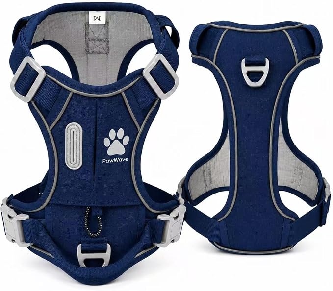 No Pull Dog Harness with Hidden AirTag Holder, Reflective Adjustable Vest Harness, Easy On-Off Design, Soft Breathable Mesh for Small Medium Large Dogs (Navy Blue, M)