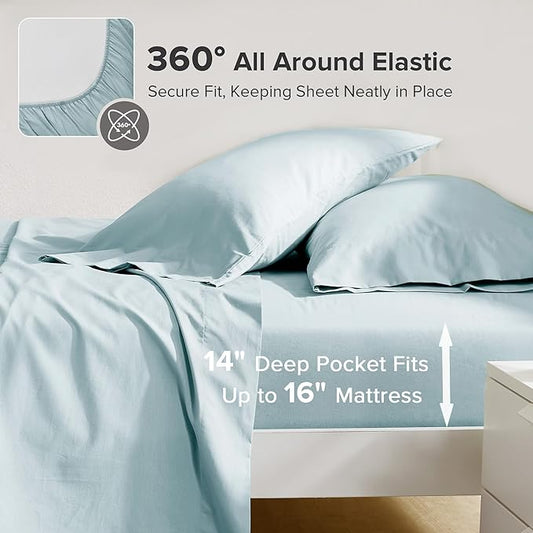 Comfort Spaces 100% Cotton Sheets Full, Breathable, Ultra Soft Cotton Sheets, Naturally Cool Cotton Bed Sheets with 14" Elastic Pocket Fits up to 16" Mattress, All Season Sheet Set, Light Blue 4 Piece