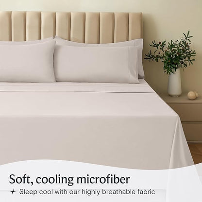 LuxClub 4 PC Sheet Set Bed Sheets Deep Pockets 18" Eco Friendly Wrinkle Free Cooling Machine Washable Hotel Bedding Silky Soft - Linen King