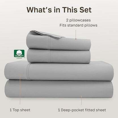 California Design Den Natural 100% Cotton Sheets, Full Size Sheets Set, 400 Thread Count Sateen Bedding, Deep Pockets with All-Around Elastic for a Snug Fit, Durable Bed Set - Light Grey