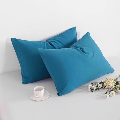 FLXXIE Pillow Cases Queen, Soft Microfiber Pillow Covers with Envelope Closure, Wrinkle Resistant Pillowcases, 2 Piece Set, 20x30, Teal