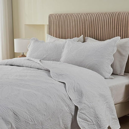 Oversized Cal King Bedspreads 120x120 for Extra Tall Split California King Bed Lightweight Quilted Coverlet Set 3 Pieces 1 Quilt 2 Pillow Shams White