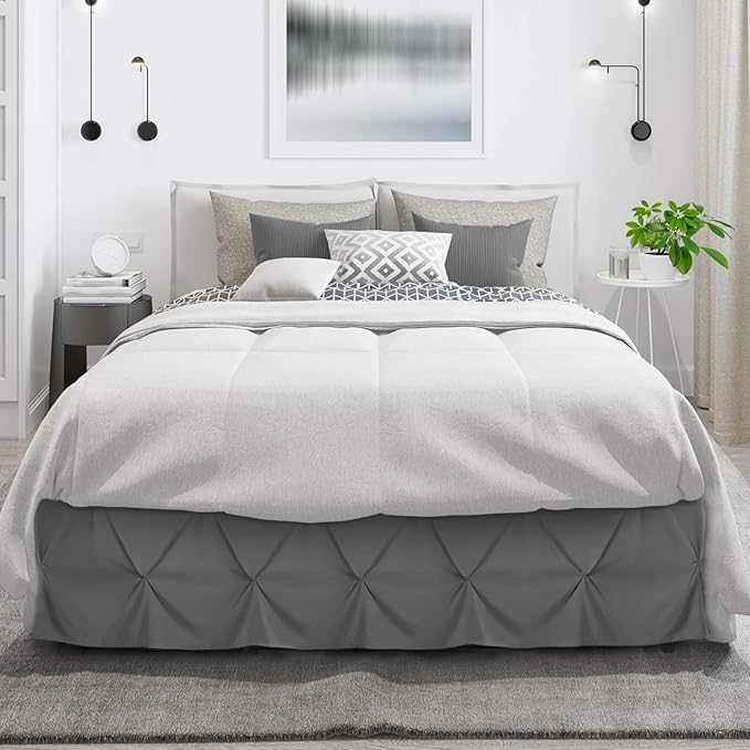 Nestl Grey Bed Skirt Cal King Size, Pinch Pleat Cal King Bed Skirt, 14" Inch Drop Cal King Bedskirt, Hotel Quality Grey Bed Skirts, Microfiber Bedskirt for Cal King Bed, Grey Cal King Bed Skirt
