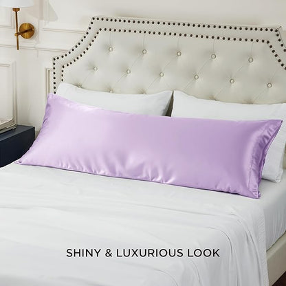 Bedsure Body Pillow Cover 20x54 Inches - Lavender Satin Similar to Silk Pillowcase for Hair and Skin, Cooling and Silky Long Body Pillow Pillowcase with Envelope Closure, Gifts for Women Men