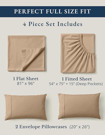 LANE LINEN 100% Organic Cotton Sheets Set, Pure Organic Cotton Long- Staple Percale Weave Ultra Soft Best- Bedding Sheets for Bed, GOTS Certified, Fits Mattress Upto 15in. Deep Pocket (Full, Taupe)