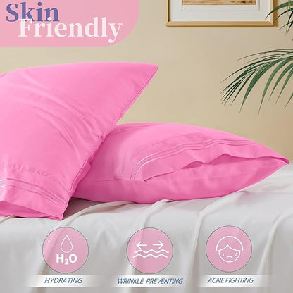 Vonty 2 Pack Queen Pillow Cases - 20x30 Inch, 1800 Thread Count Microfiber Pillowcases Queen Size Pink Pillow Cases Luxury & Soft Embroidered Bed Pillow Covers with Envelope Closure