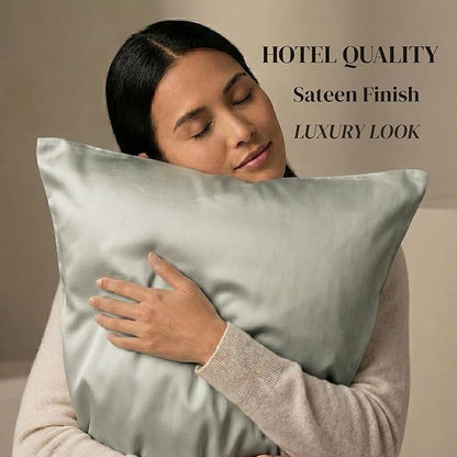 Beckham Hotel Collection Pillowcases Queen Size Set of 2, Cool Touch Cotton Sateen Fabric, 500TC, Silky Smooth & Soft, Open End, Aqua Gray
