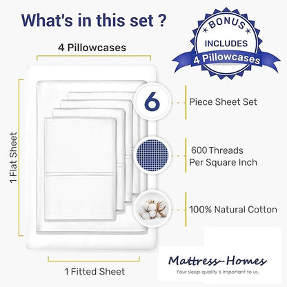 Mattress-Homes Extra Deep Pocket 6 Piece Cal-King Sheet Set, Hotel Luxury Collection, 100% Egyptian Cotton, 21" Deep Fitted Sheet, Soft, Cool & Breathable Bedding with 4 Pillowcases in Burgundy Solid