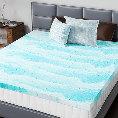 DUMOS Memory Foam Mattress Topper King, 4 Inch Thick Gel Infused Bed Toppers for Queen Size Bed, Soft Mattress Pads for Sleeper Sofa, RV, Camper, CertiPUR-US Certified, Blue