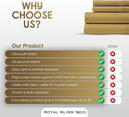 California King Sheets Set - 4 Piece Bedding - Wrinkle Free, Fade Resistant, Double Brushed Microfiber - Deep Pockets/Easy Fit - 1800 Series Ultrasoft, Cooling Sheets (Gold)