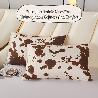 PERFEMET 3 Pieces Cow Print Queen Comforter Set, Brown and Beige Teens Boys Girls Bedding Set, Farmhouse Western Comforter Set for Queen Size Bed (Beige,Queen)