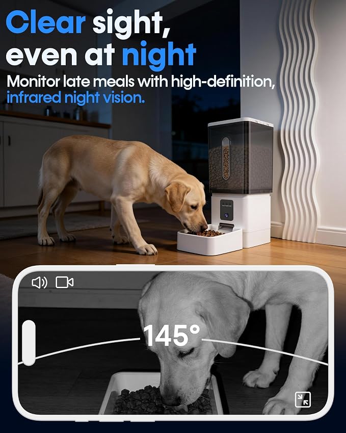 12L Large Dog Automatic Feeder with HD Camera: 50 Cups/20-Day Food Capacity | Easy Setup Timed Dog Feeder for Travel & Business Trips, Anti-Clog for 2-18mm Large Kibble