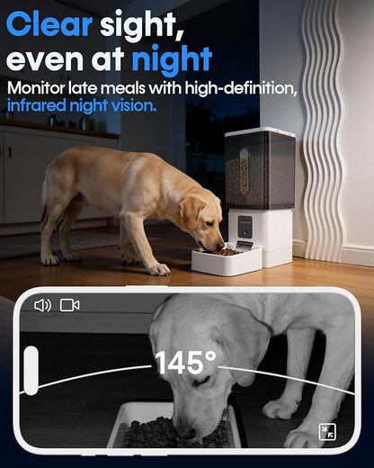 12L Large Dog Automatic Feeder with HD Camera: 50 Cups/20-Day Food Capacity | Easy Setup Timed Dog Feeder for Travel & Business Trips, Anti-Clog for 2-18mm Large Kibble