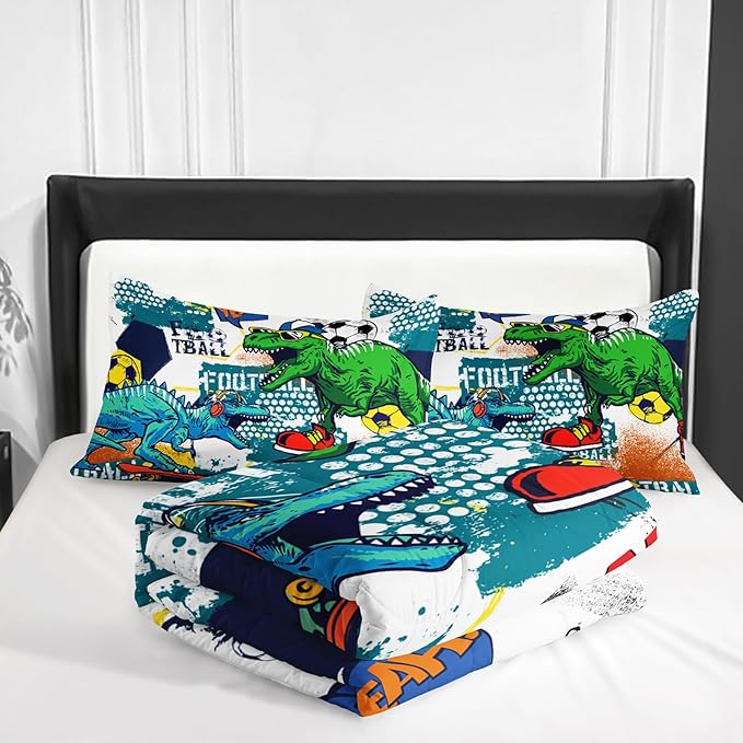 Kid's Dinosaur Comforter Set,Cartoon World Animal Bedding Set King Size,All Season Ultra Cozy Comforter Set 3 Pieces with 2 Pillowcases for Adults,Teens,Boys,Girls