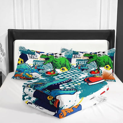 Kid's Dinosaur Comforter Set,Cartoon World Animal Bedding Set King Size,All Season Ultra Cozy Comforter Set 3 Pieces with 2 Pillowcases for Adults,Teens,Boys,Girls