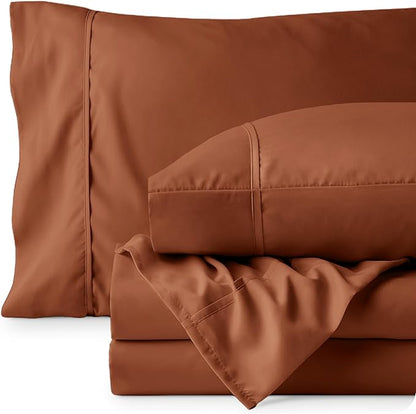 Bare Home Twin Sheet Set - 1800 Ultra-Soft Microfiber Twin Bed Sheets - Double Brushed - Deep Pockets - Easy Fit - 3 Piece Set - Bedding Sheets & Pillowcases (Twin, Terracotta)