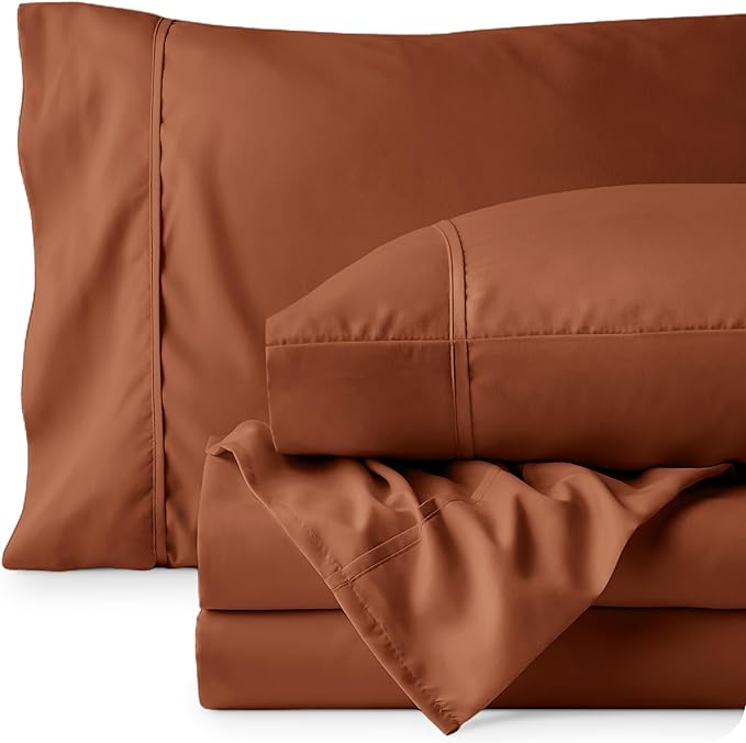Bare Home Full Sheet Set - 1800 Ultra-Soft Microfiber Full Bed Sheets - Double Brushed - Deep Pockets - Easy Fit - 4 Piece Set - Bedding Sheets & Pillowcases (Full, Terracotta)