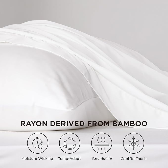 Bedsure Cooling Sheets Twin XL, Rayon Derived from Bamboo, PureWoven, Breathable & Soft Twin XL Sheet Sets, Deep Pocket Up to 16 Inches, Hotel Luxury Silky Dorm Bedding for Hot Sleepers, White