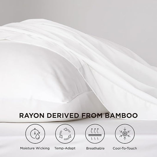 Bedsure Cooling Sheets Twin XL, Rayon Derived from Bamboo, PureWoven, Breathable & Soft Twin XL Sheet Sets, Deep Pocket Up to 16 Inches, Hotel Luxury Silky Dorm Bedding for Hot Sleepers, White