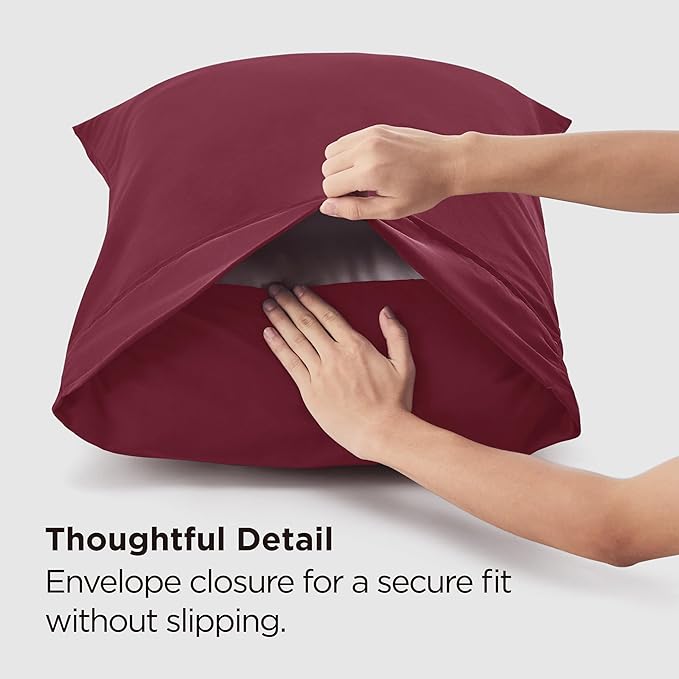 Bedsure Pillow Cases Standard Size Set of 2 - Burgundy Red Brushed Microfiber Pillowcases, Super Soft and Cozy Pillow Case Covers with Envelope Closure for Kids, Wrinkle, Fade Resistant, 20x26 Inches
