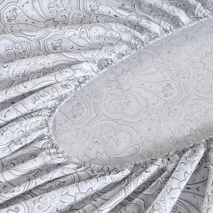 100% Cotton Sheets Set Twin Size Printed Bedding Sets, Up to 14" Deep Mattress, Farmhouse Pattern Bedlinen Set, Gray Damask