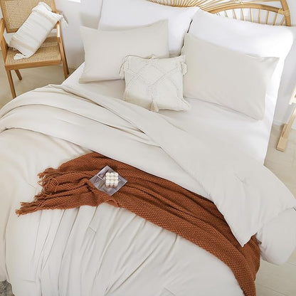 weigelia Beige Comforter Set King Size - 3 Pieces Lightweight Solid Bedding Comforter Set - All Season Fluffy Microfiber Bed Set (1 Comforter, 2 Pillowcases)