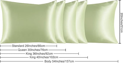 NTBAY 2 Pack Satin Standard Pillowcases for Hair and Skin, Luxurious and Silky Pillow Cases with Envelope Closure, 20x26 Inches, Sage Green