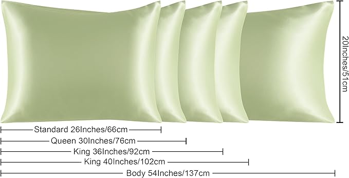 NTBAY 2 Pack Satin Queen Pillowcases for Hair and Skin, Luxurious and Silky Pillow Cases with Envelope Closure, 20x30 Inches, Sage Green