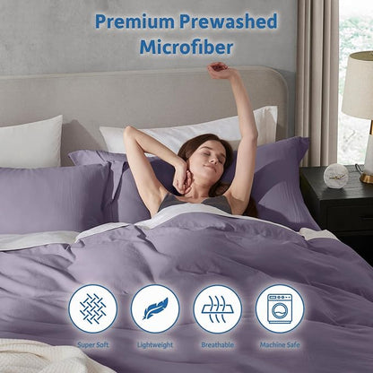 Nestl Twin Duvet Cover Set - Soft Prewashed Grayish Purple Duvet Cover Twin/Twin XL, 2 Piece, with Zipper Closure, 1 Duvet Cover 68x90 inches and 1 Pillow Sham