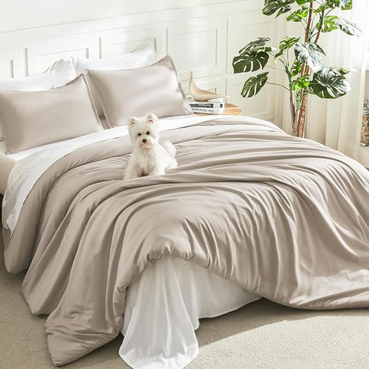 Litanika Oatmeal Twin/Twin XL Comforter Set, 2 Pieces Lightweight Solid Bedding Comforter Set, All Season Fluffy Bed Set (66x90In Comforter & 1 Pillowcase)