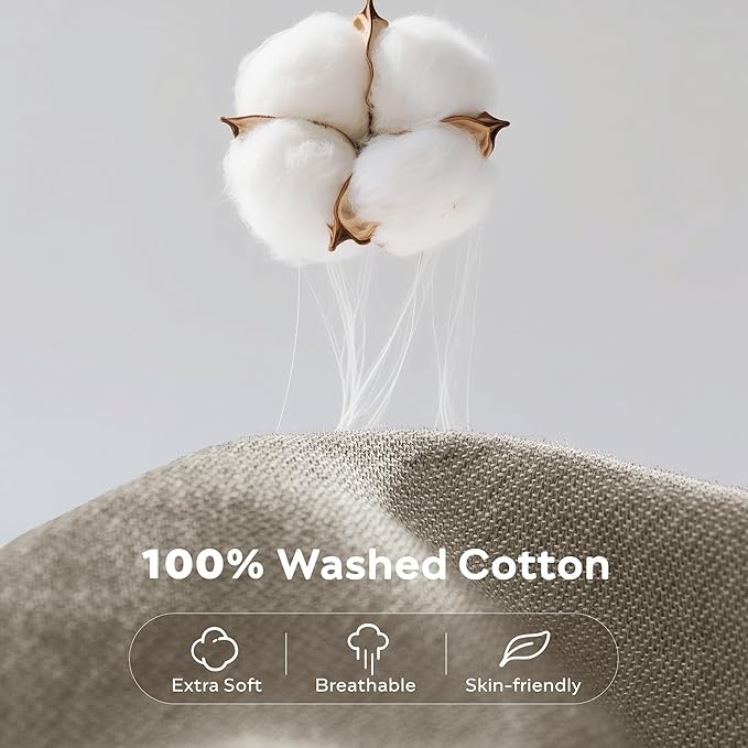 JELLYMONI Cotton Duvet Cover Full Size - Taupe Comforter Cover with Button 100% Washed Cotton 3PCS Breathable Soft Solid Bedding Set Duvet Cover 80×90in & 2 Pillowcases (NO Comforter)