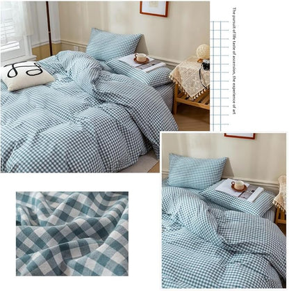 EAVD Blue Gingham Comforter Set Full Soft Fluffy White and Blue Plaid Bedding Set with 2 Pillowcases Modern Grid Plaid Comforter Set Reversible Farmhouse Gingham Bedding Set for All-Season