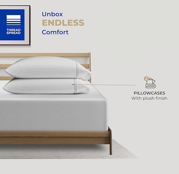 THREAD SPREAD 100% Cotton Pillow Cases Queen Size Set of 2 - Luxury 400 Thread Count Queen Pillow Cases (Silver), Soft Cooling Breathable Hotel Quality Cotton Pillowcases, Fits Standard Pillows
