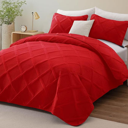Exclusivo Mezcla King Quilt Set- Red Quilts Bedding Set with 2 Pillow Shams, Modern King Bedspread with Striped Pattern, Soft Lightweight Bedspreads Coverlets for All Seasons