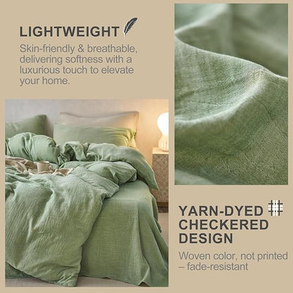 VM VOUGEMARKET Green Duvet Cover Queen Size-Ultra-Soft, Breathable & Lightweight Muslin Cotton Linen Like Gauze Textured Comforter Cover with Zipper Closure Minimalist Bedding Set- 90"x90",Mint Green