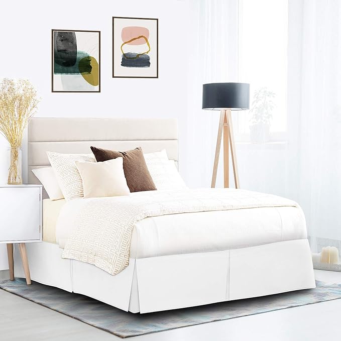 Nestl White Bed Skirt Cal King Size - Cal King Bed Skirt 14 Inch Drop - Brushed Microfiber Bed Skirts - Hotel Quality Pleated Bed Skirt - Shrinkage & Fade Resistant