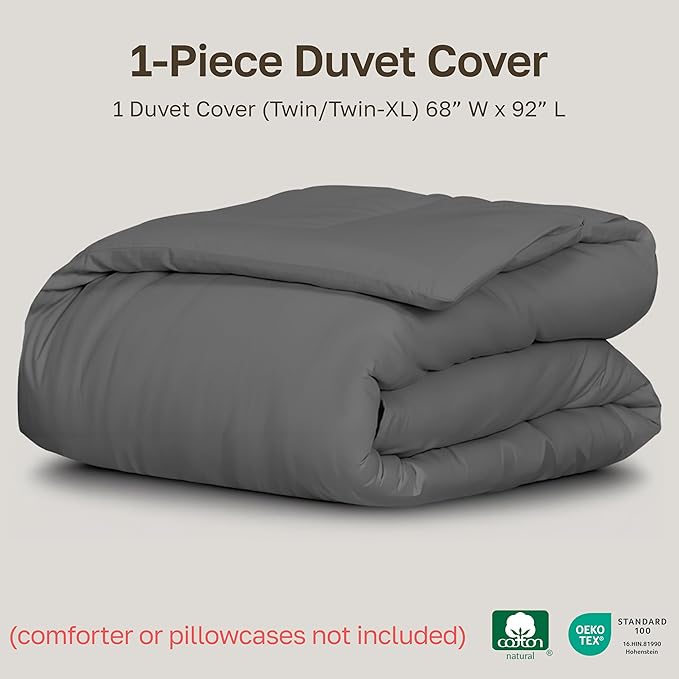 California Design Den Twin XL/Twin Size Duvet Cover Only - Premium 400 Thread Count, Natural 100% Cotton Duvet Cover, Soft Sateen Weave, Button Closure and Corner Ties - Grey