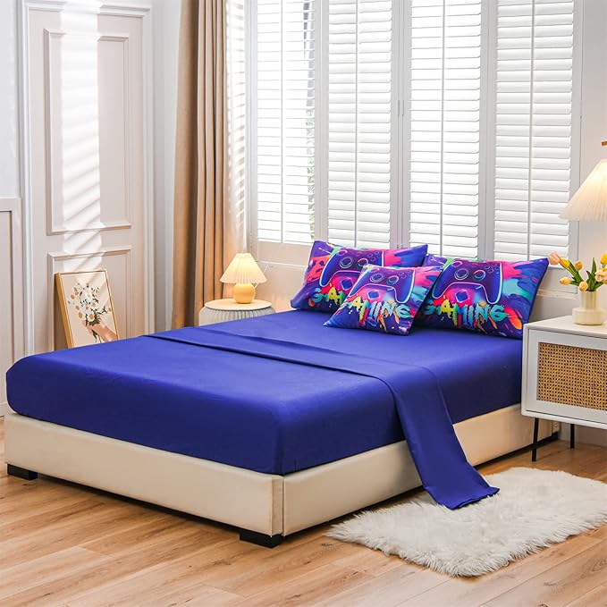Aimuan Gamer Gaming Bedding Sets 3D Gamepad Comforter Sets for Boys Games Console Action Buttons Novelty Colorful Game Controller Modern Room Decor Home Quilt Set (Purple, Full 6PCS)