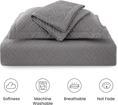 Love's cabin King Size Quilt Bedding Set Grey Bedspreads - Bed Summer Lightweight Bedspread Comforter - Wave Pattern Bedding Coverlet for All Season - 3 Pieces (1 Quilt, 2 Pillow Shams)