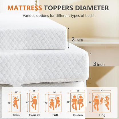 Sweetcrispy Mattress Topper Full with Removable Soft Cover, Memory Foam 3 Inch Thick Gel Infused Cooling Toppers Pad for Full Size Bed, Sleeper Sofa, RV, Camper, CertiPUR US Certified