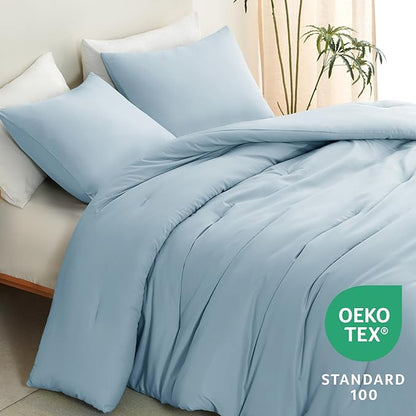 CozyLux King Size Comforter Set Light Blue, 3 Pieces Solid Comforters King Size Breathable Quilted Bedding Sets, Luxury Soft Lightweight Bed Set with Down Alternative Comforter and 2 Pillowcases