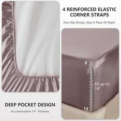 CozyLux Satin Sheets Full Size Sheets - 4 Piece Silky Full Size Bed Sheets, Luxury Dusty Purple Full Bed Set with Smooth and Soft Microfiber, Includes 1 Fitted Sheet, 1 Flat Sheet and 2 Pillowcases