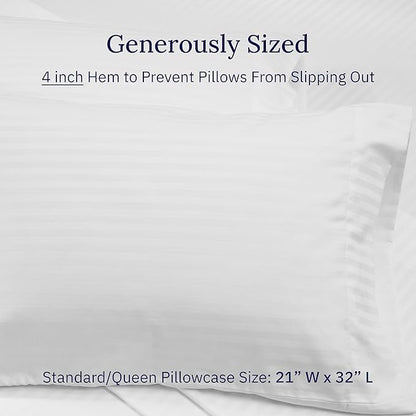 California Design Den Standard Queen Size Pillowcase Set - 400 Thread Count, 100% Cotton Sateen, Set of 2 Pillow Covers, Soft and Breathable - Striped Bright White