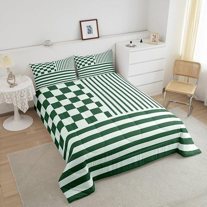 Green Plaid Comforter Set Fashion Buffalo Check Bedding Set Green Stripes Geometric Bedding Home Decor Modern Simple Style Comforter Twin Size Quilted Duvet Set 1 Comforter with 1 Pillowcase
